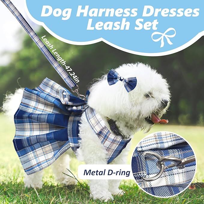 pet products Dog Dress Bowknot Harness Leash Set for Small Dogs Girl Cute view 10