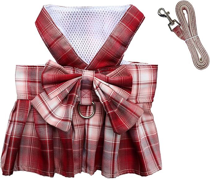 pet products Dog Dress Bowknot Harness Leash Set for Small Dogs Girl Cute view 3