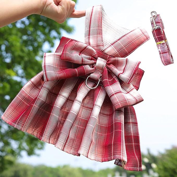 pet products Dog Dress Bowknot Harness Leash Set for Small Dogs Girl Cute view 5