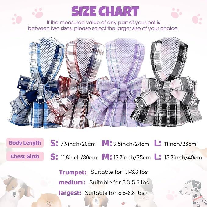 pet products Dog Dress Bowknot Harness Leash Set for Small Dogs Girl Cute view 6