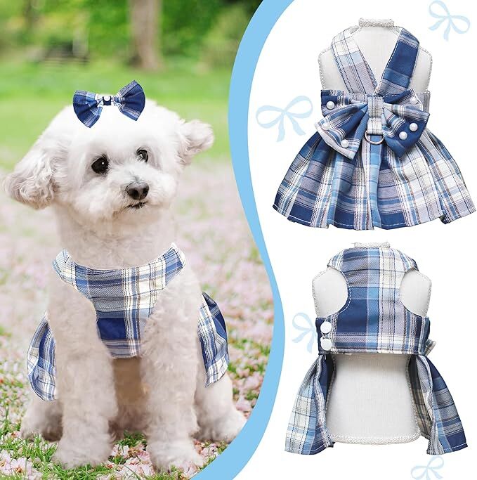 pet products Dog Dress Bowknot Harness Leash Set for Small Dogs Girl Cute view 9