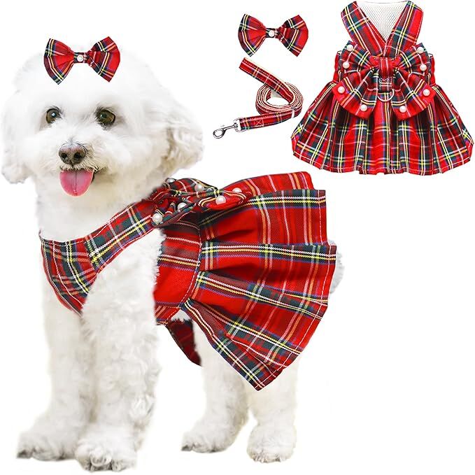 pet products Dog Dress Bowknot Harness Leash Set for Small Dogs Girl Cute