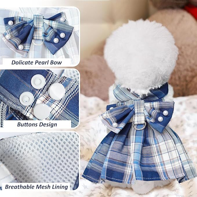 pet products Dog Dress Bowknot Harness Leash Set for Small Dogs Girl Cute view 10