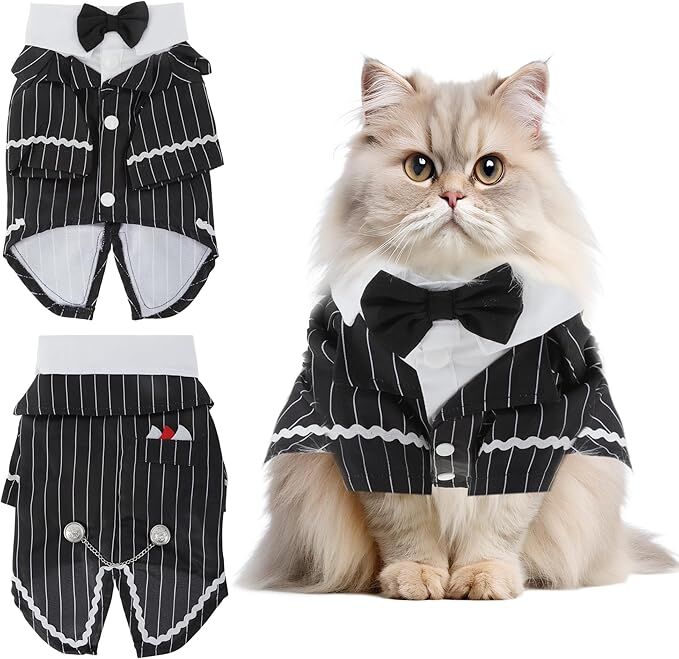 pet products Dog Cat Tuxedo Suit with Bow Tie - Formal Black & White Striped