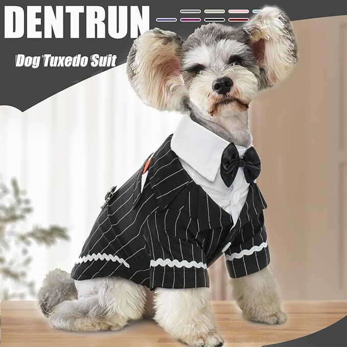pet products Dog Cat Tuxedo Suit with Bow Tie - Formal Black & White Striped view 3