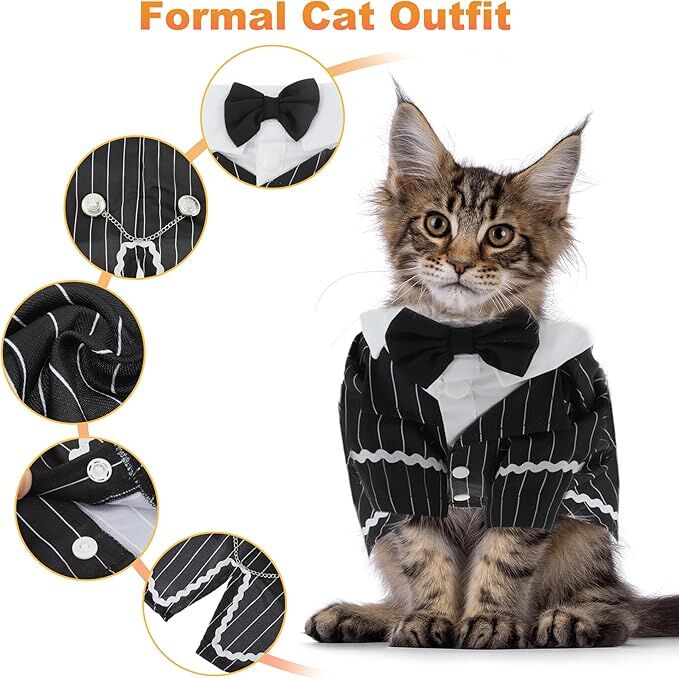 pet products Dog Cat Tuxedo Suit with Bow Tie - Formal Black & White Striped view 6