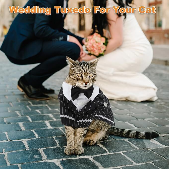pet products Dog Cat Tuxedo Suit with Bow Tie - Formal Black & White Striped view 7