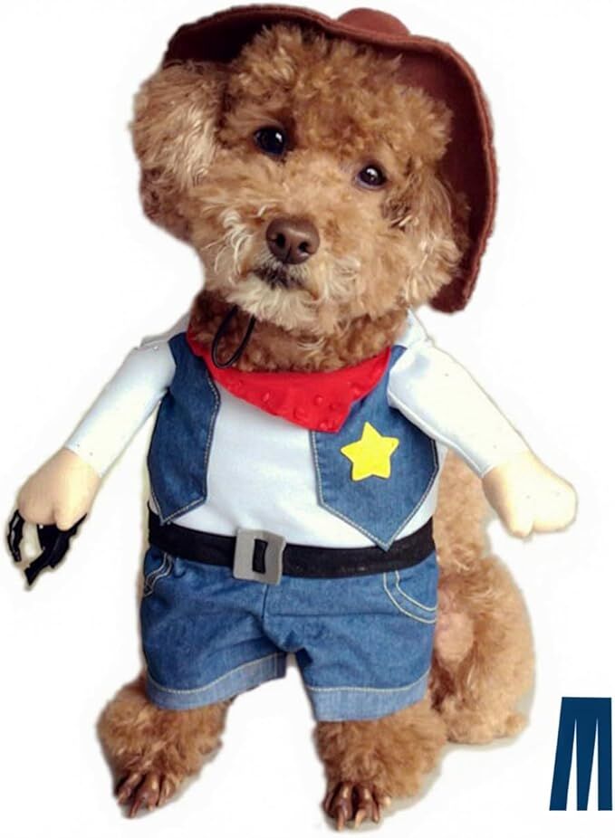 pet products Small Dog Cowboy Costume with Hat 2pcs Funny Halloween Chucky view 2