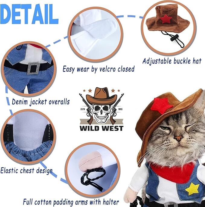 pet products Small Dog Cowboy Costume with Hat 2pcs Funny Halloween Chucky view 5