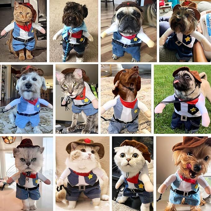 pet products Small Dog Cowboy Costume with Hat 2pcs Funny Halloween Chucky view 7