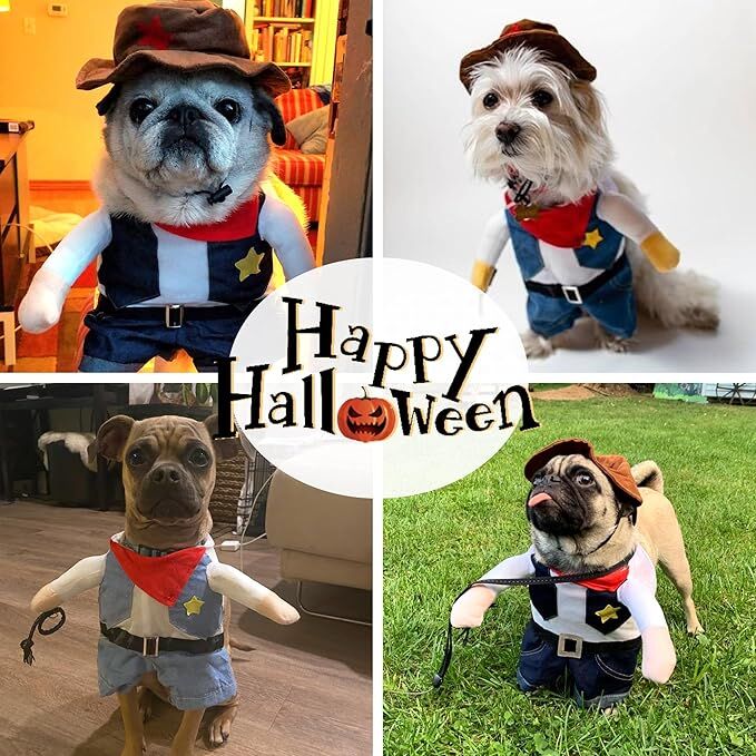 pet products Small Dog Cowboy Costume with Hat 2pcs Funny Halloween Chucky view 9