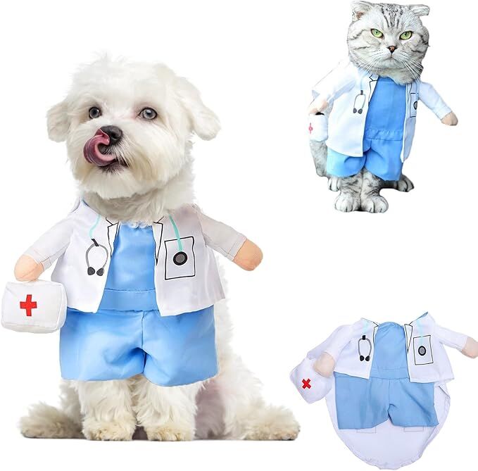 pet products Funny Small Dog Doctor Coat Onesie - Cat & Puppy Halloween