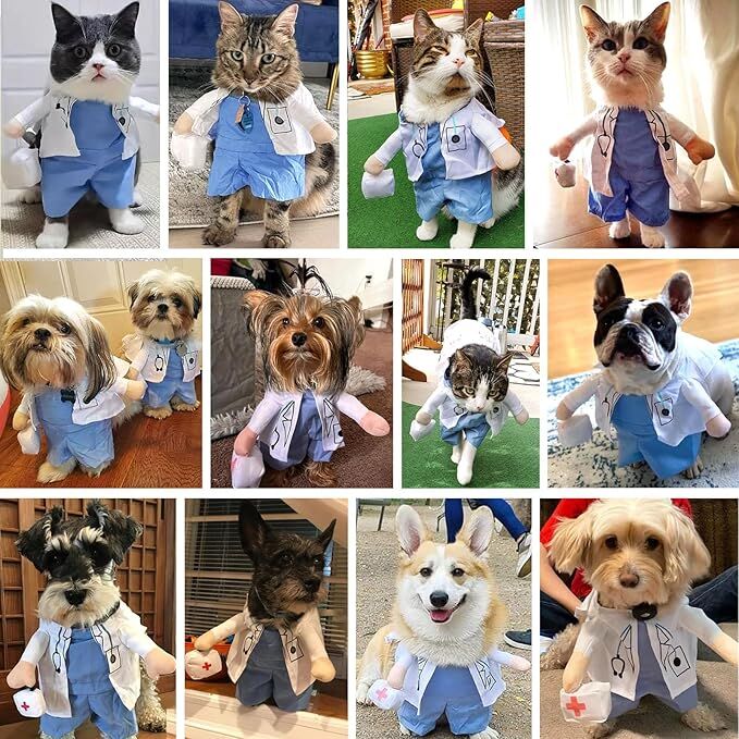 pet products Funny Small Dog Doctor Coat Onesie - Cat & Puppy Halloween view 5