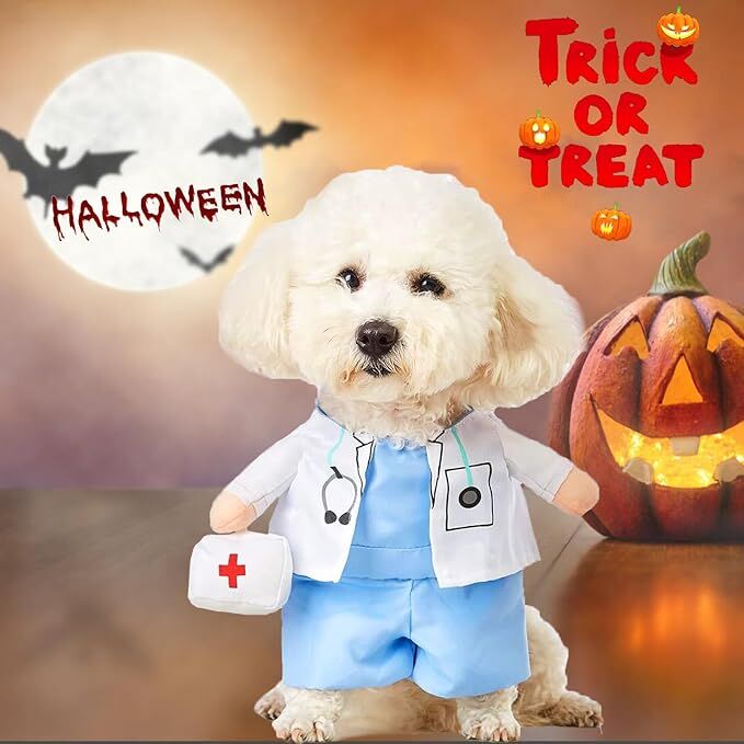 pet products Funny Small Dog Doctor Coat Onesie - Cat & Puppy Halloween view 2