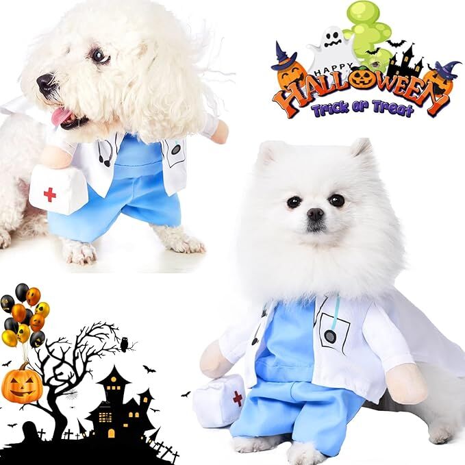 pet products Funny Small Dog Doctor Coat Onesie - Cat & Puppy Halloween view 3