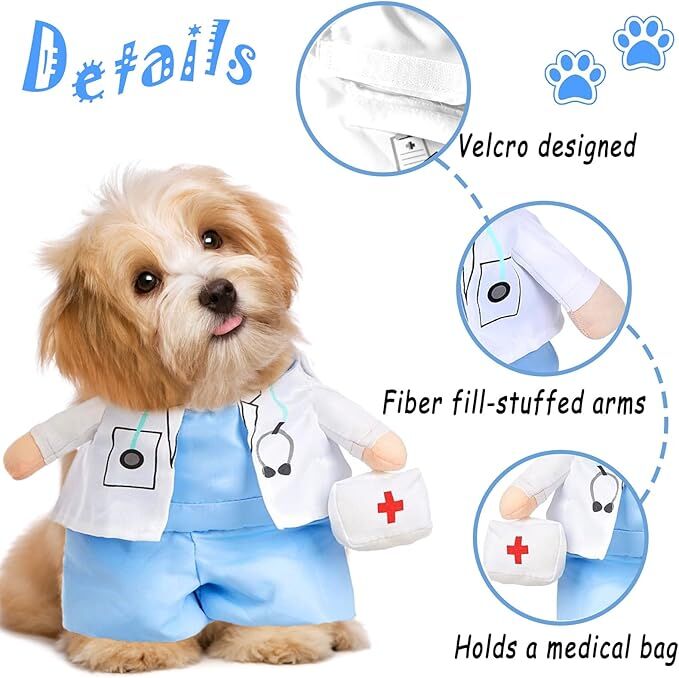 pet products Funny Small Dog Doctor Coat Onesie - Cat & Puppy Halloween view 6