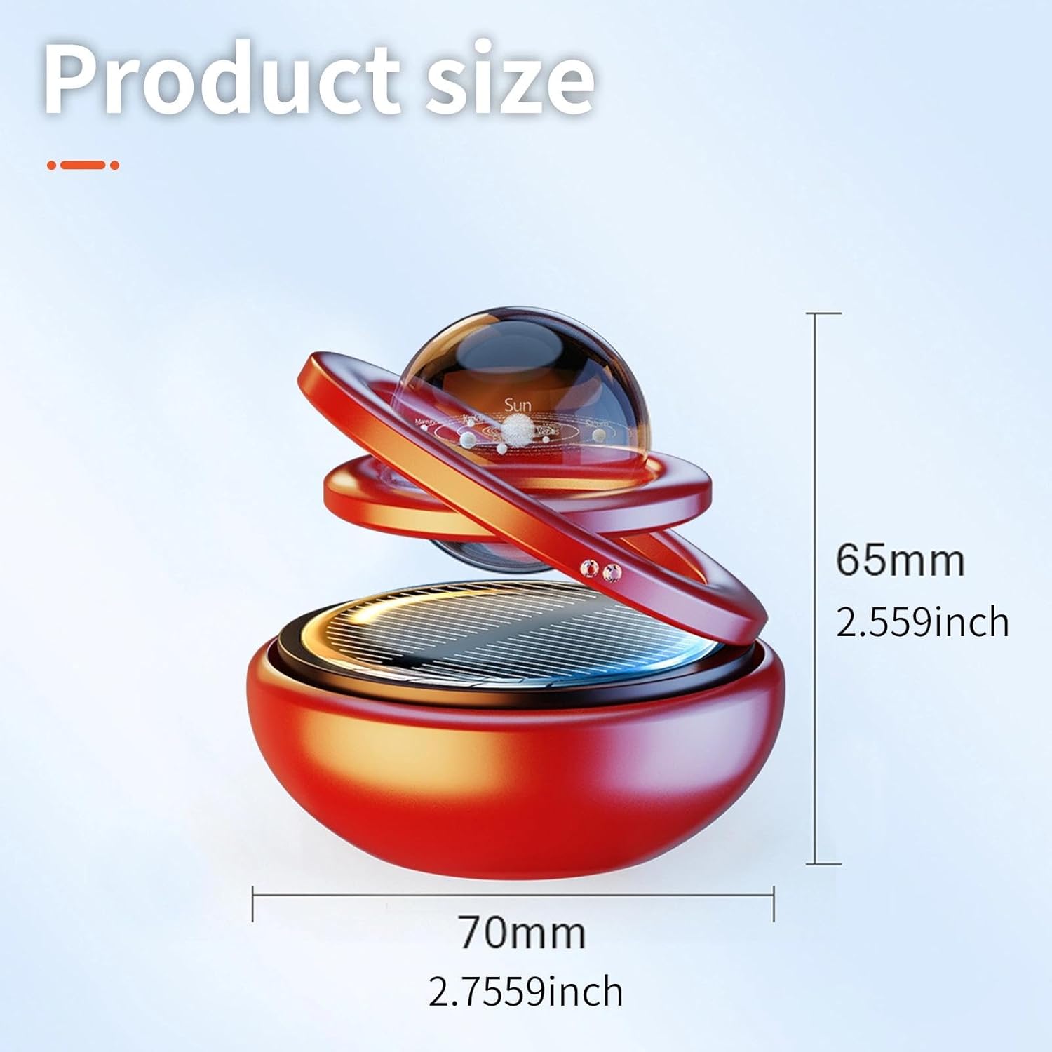 Red Solar-Powered Rotating Car Air Freshener: Space-Themed Dashboard Decor view 2