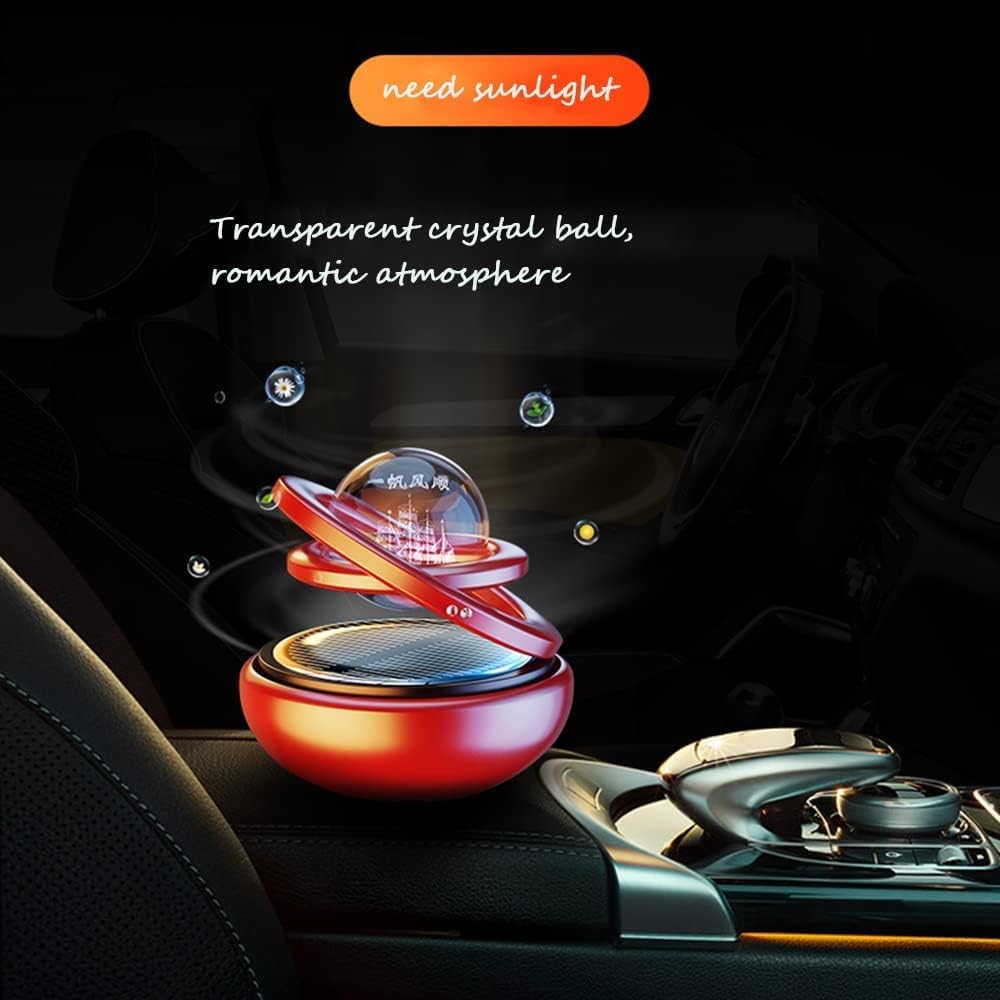Red Solar-Powered Rotating Car Air Freshener: Space-Themed Dashboard Decor view 3