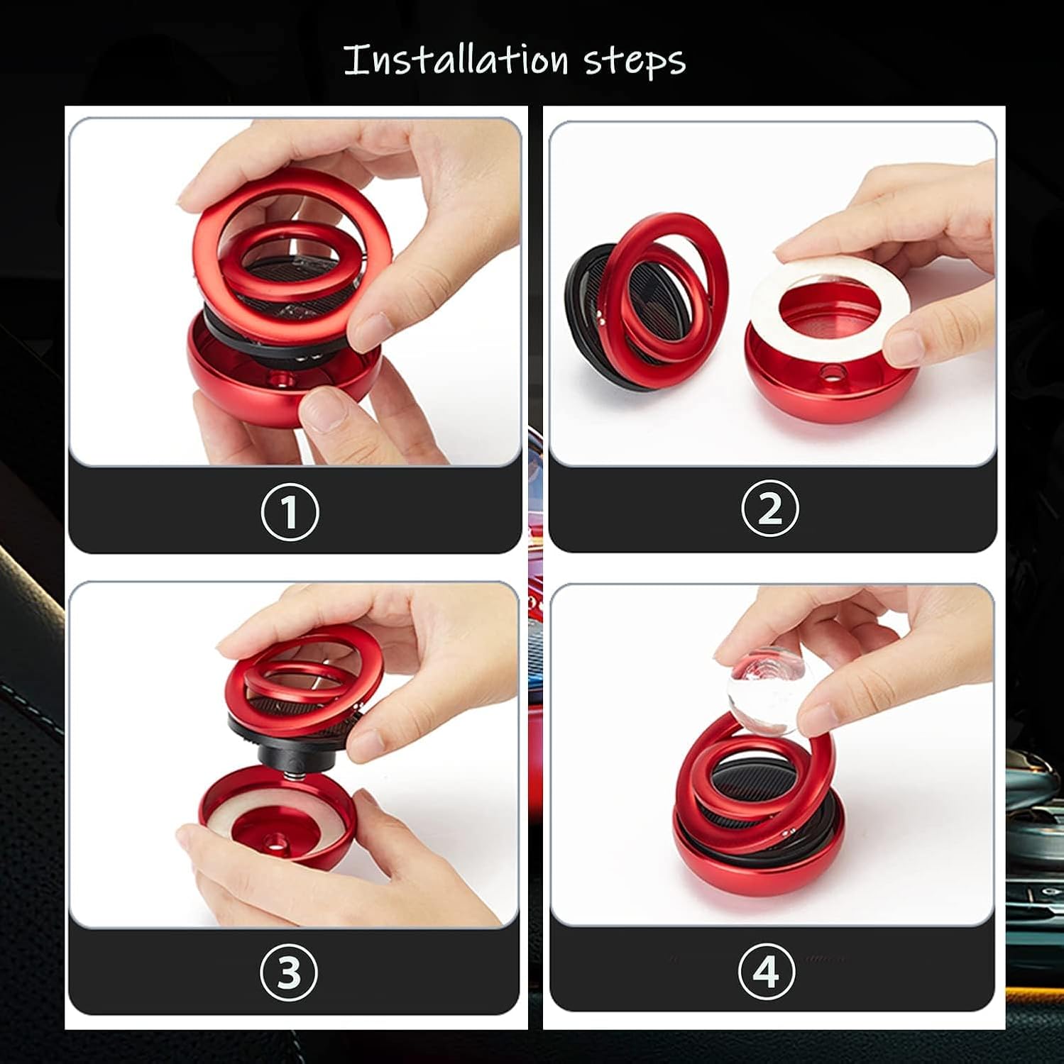 Red Solar-Powered Rotating Car Air Freshener: Space-Themed Dashboard Decor view 4