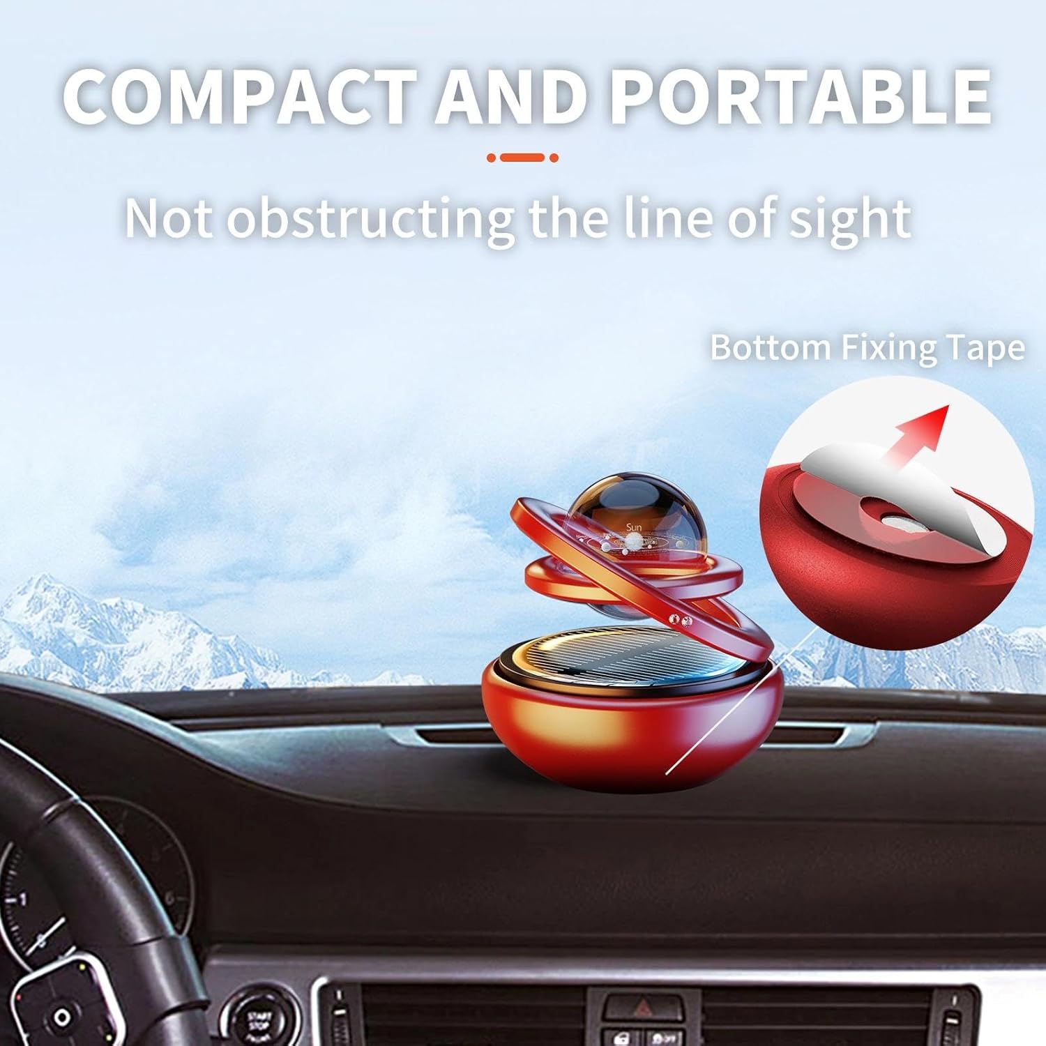 Red Solar-Powered Rotating Car Air Freshener: Space-Themed Dashboard Decor view 5