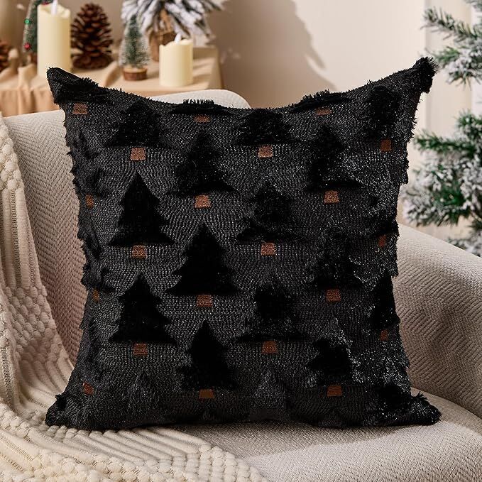 Christmas Pillow Covers 18x18 inch Set of 2 Black Christmas Decorations Soft view 8