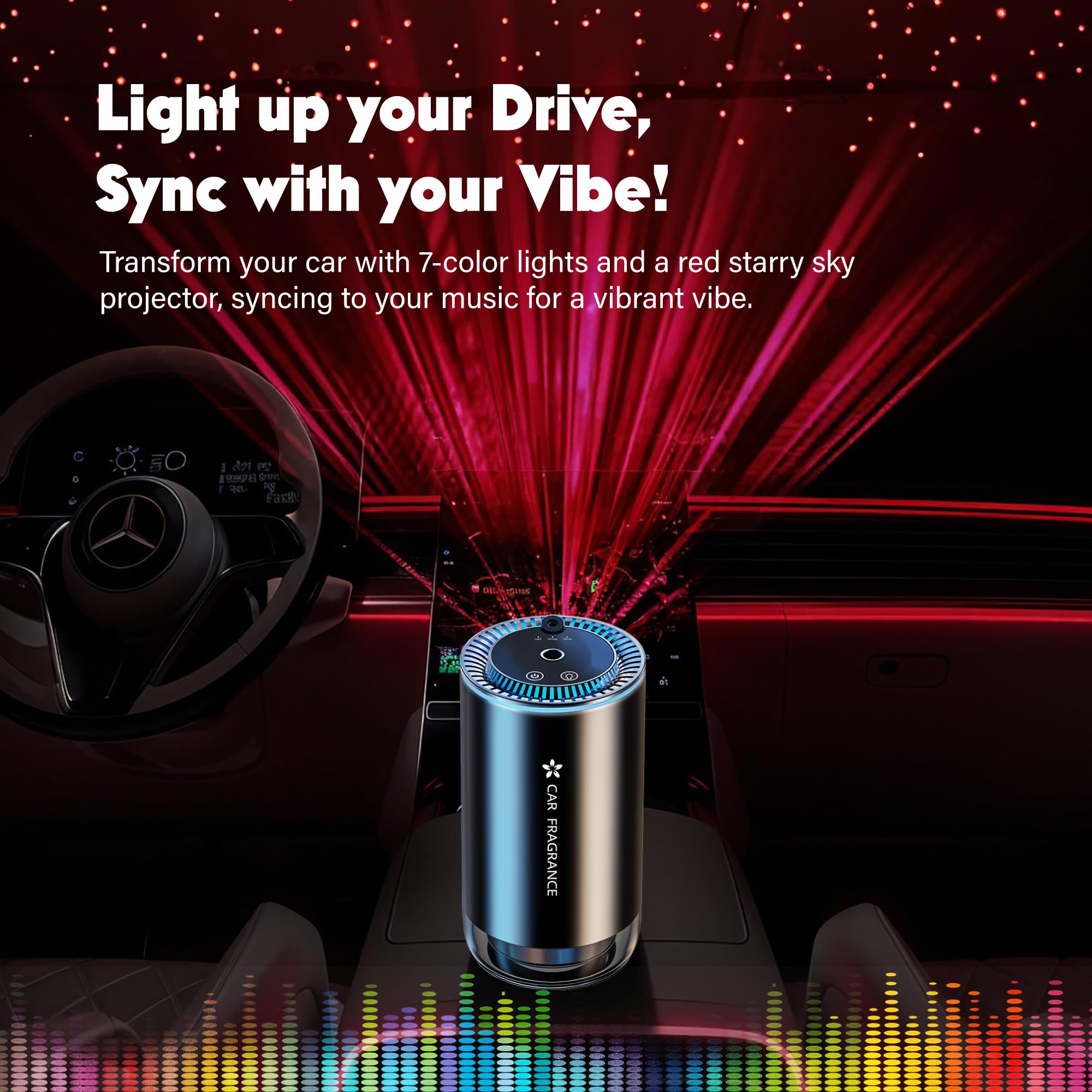 Smart Car Air Freshener with Starry Lights Projector: Automatic Aroma Diffuser view 4