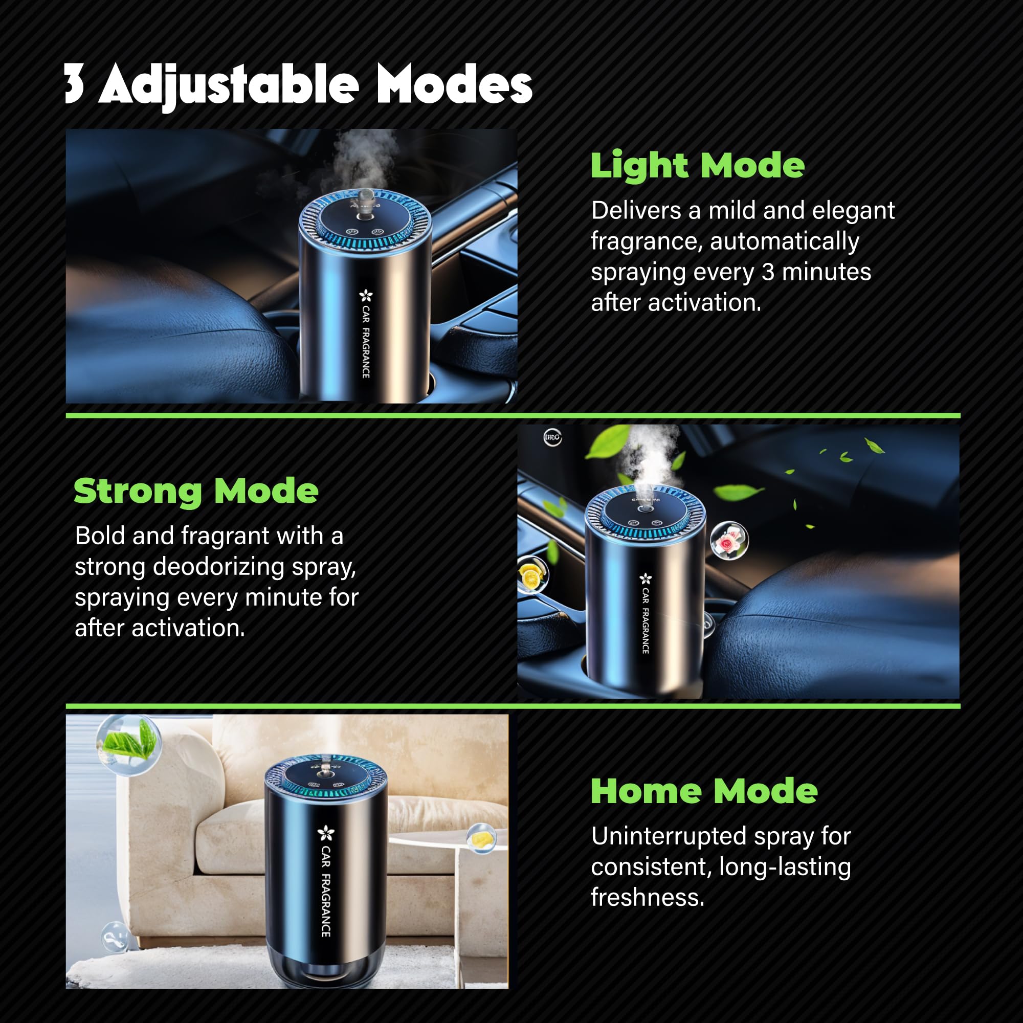 Smart Car Air Freshener with Starry Lights Projector: Automatic Aroma Diffuser view 7
