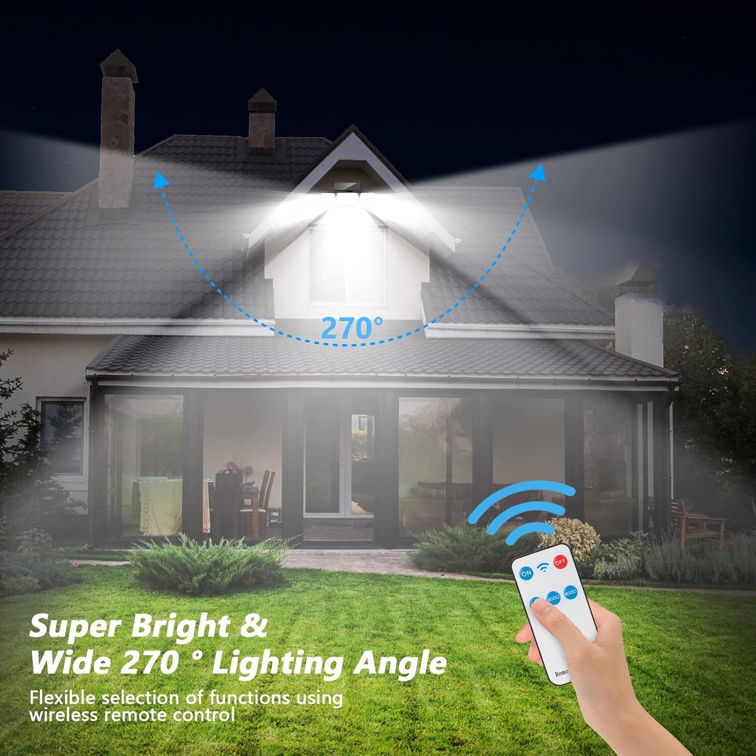 Solar Motion Sensor Outdoor Lights (2-Pack) with 288 LEDs & 2800LM: 270° Wide view 3
