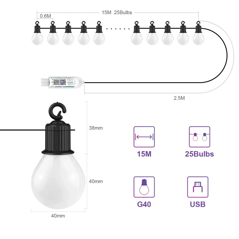 Bluetooth Colorful G40 Led Bulb String Lights view 2