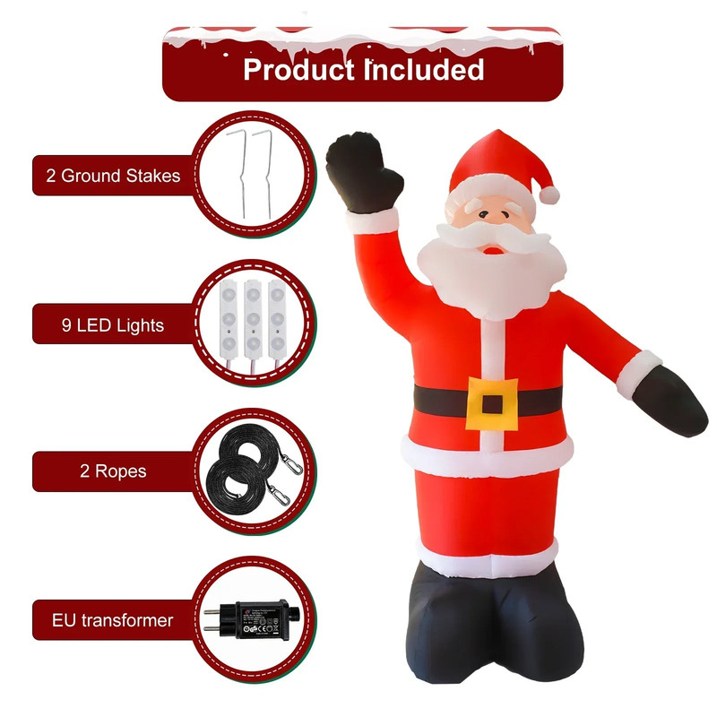 8Ft Tall Inflatable Santa Claus With 9 Led Lights view 6