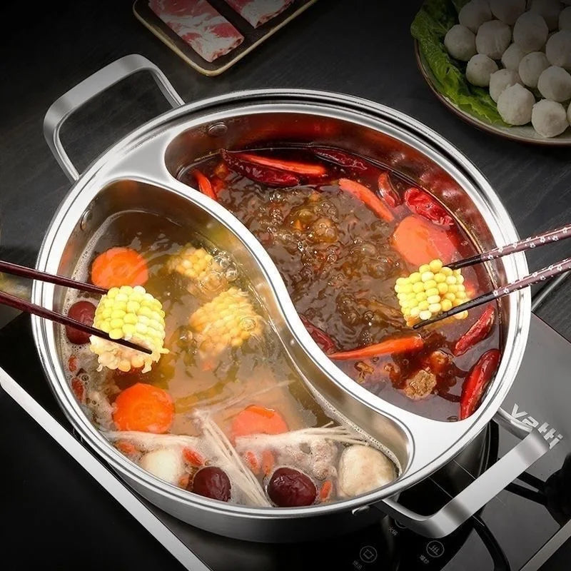 32cm 316 Stainless Steel Twin Divided Hot Pot Silver view 5