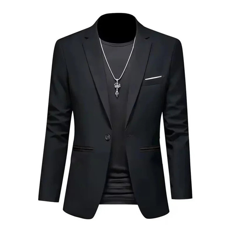 Mens Slim Fit Casual Suit Jacket Single Button (Black) view 2