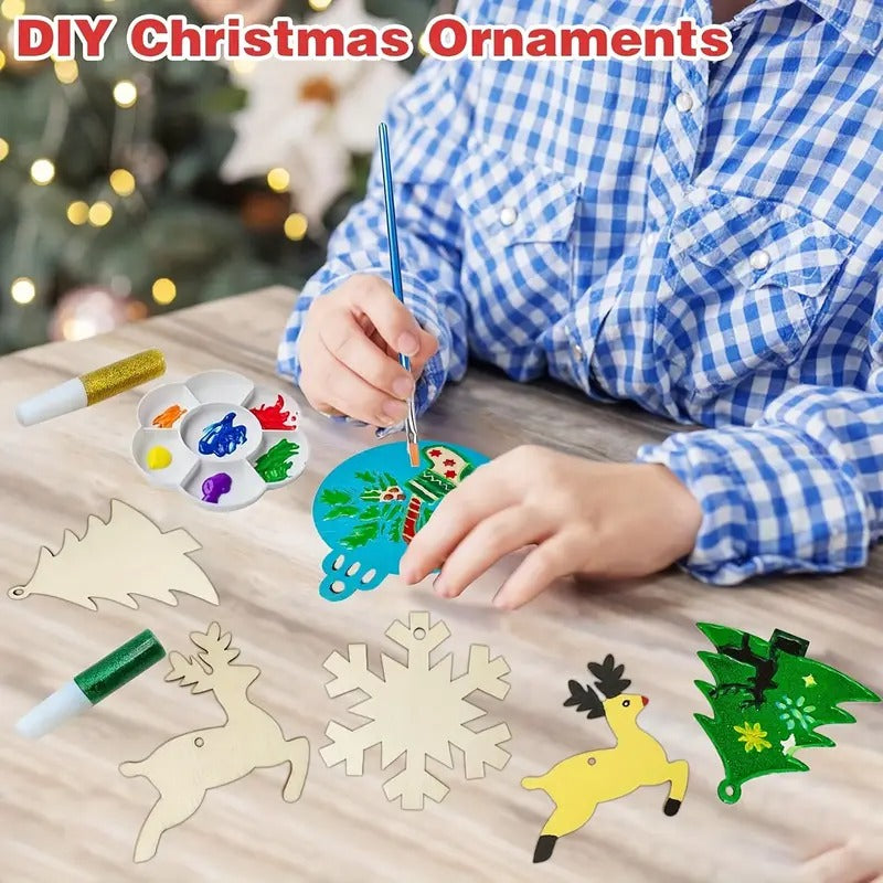 DIY Wooden Christmas Tree Ornaments Craft Set (60pcs) view 4