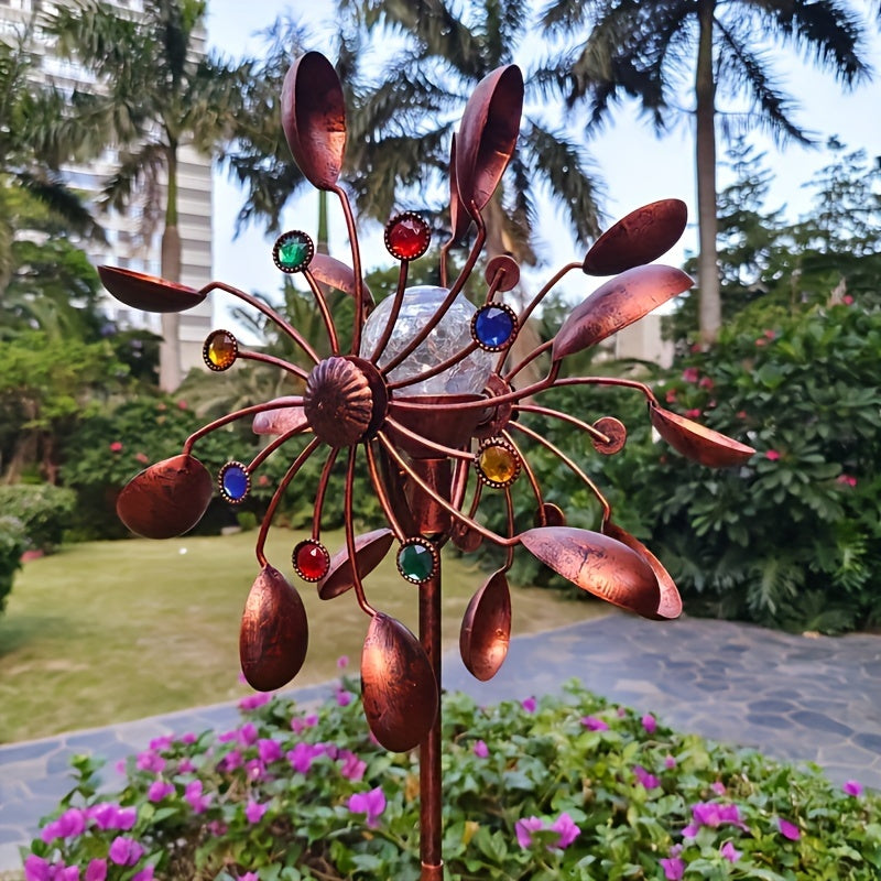 Solar Powered Metal Wind Spinner with LED Lights view 2