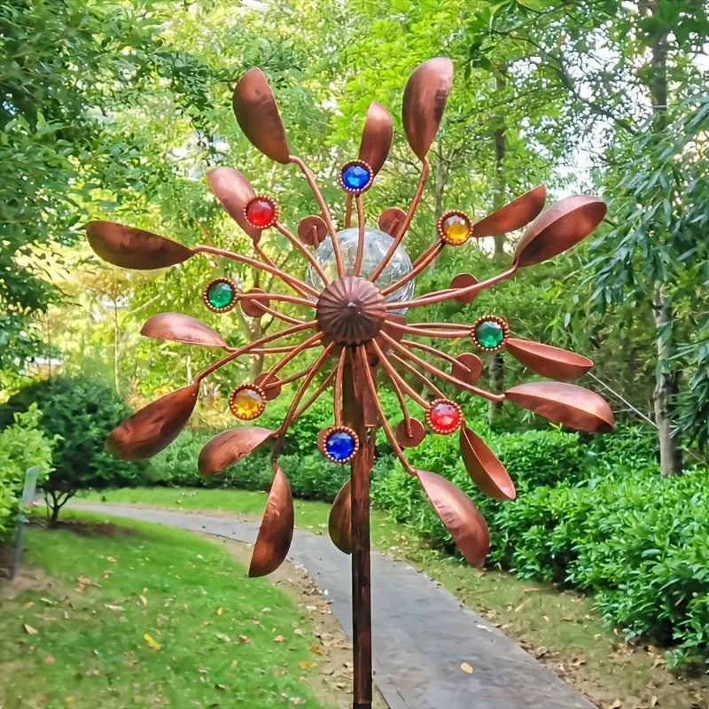 Solar Powered Metal Wind Spinner with LED Lights view 3
