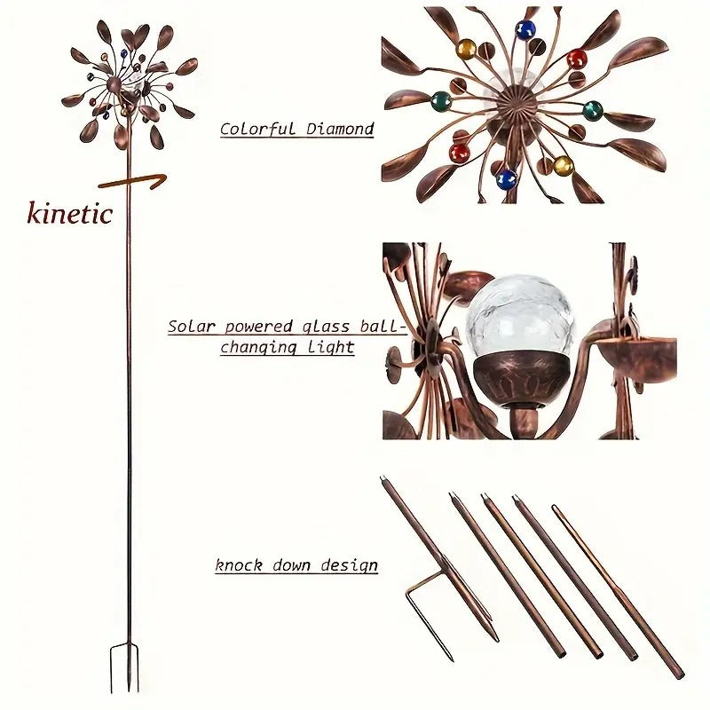 Solar Powered Metal Wind Spinner with LED Lights view 4