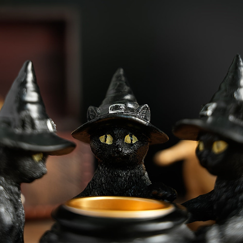 Halloween Witch Cat Sculpture Figurine view 2