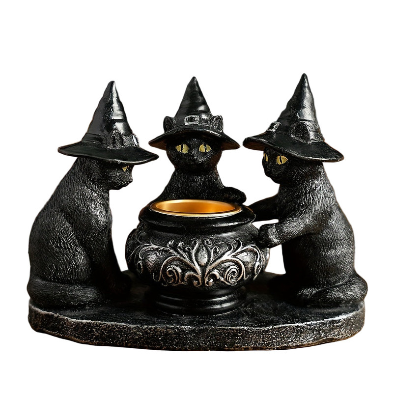 Halloween Witch Cat Sculpture Figurine view 3