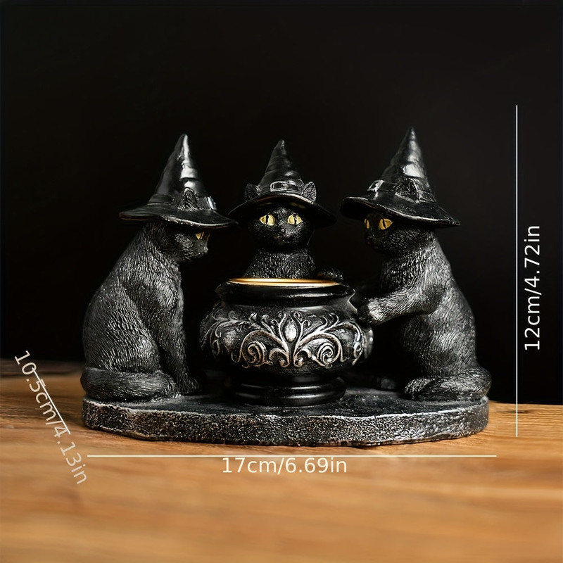 Halloween Witch Cat Sculpture Figurine view 5