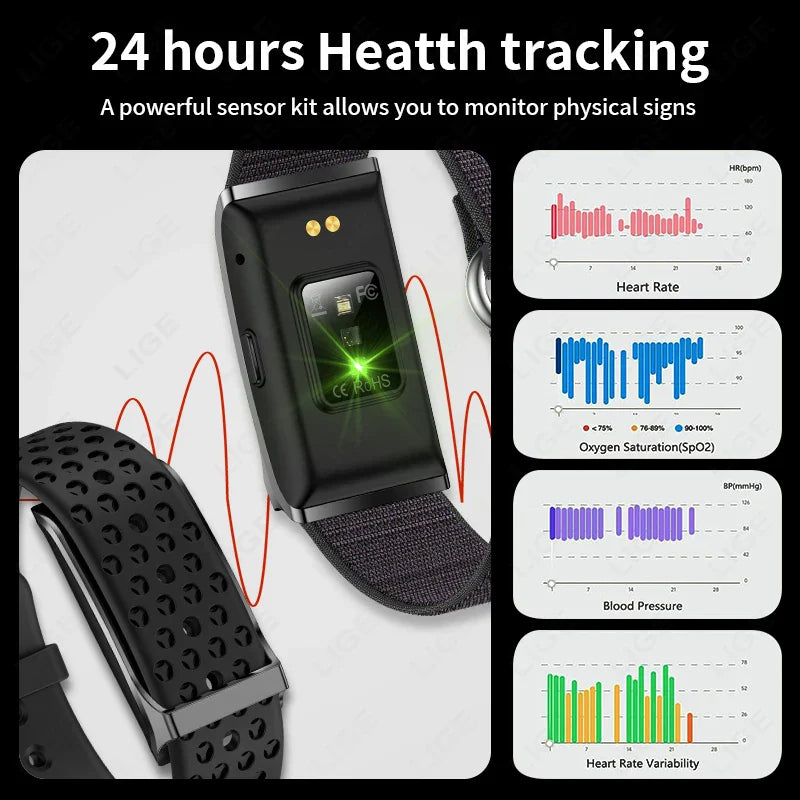Smart Fitness Bracelet with 24H Heart Rate Black view 2