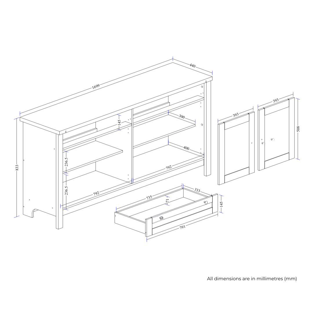 Noosa Buffet Sideboard White and Oak 4 Doors and 2 Drawers view 7