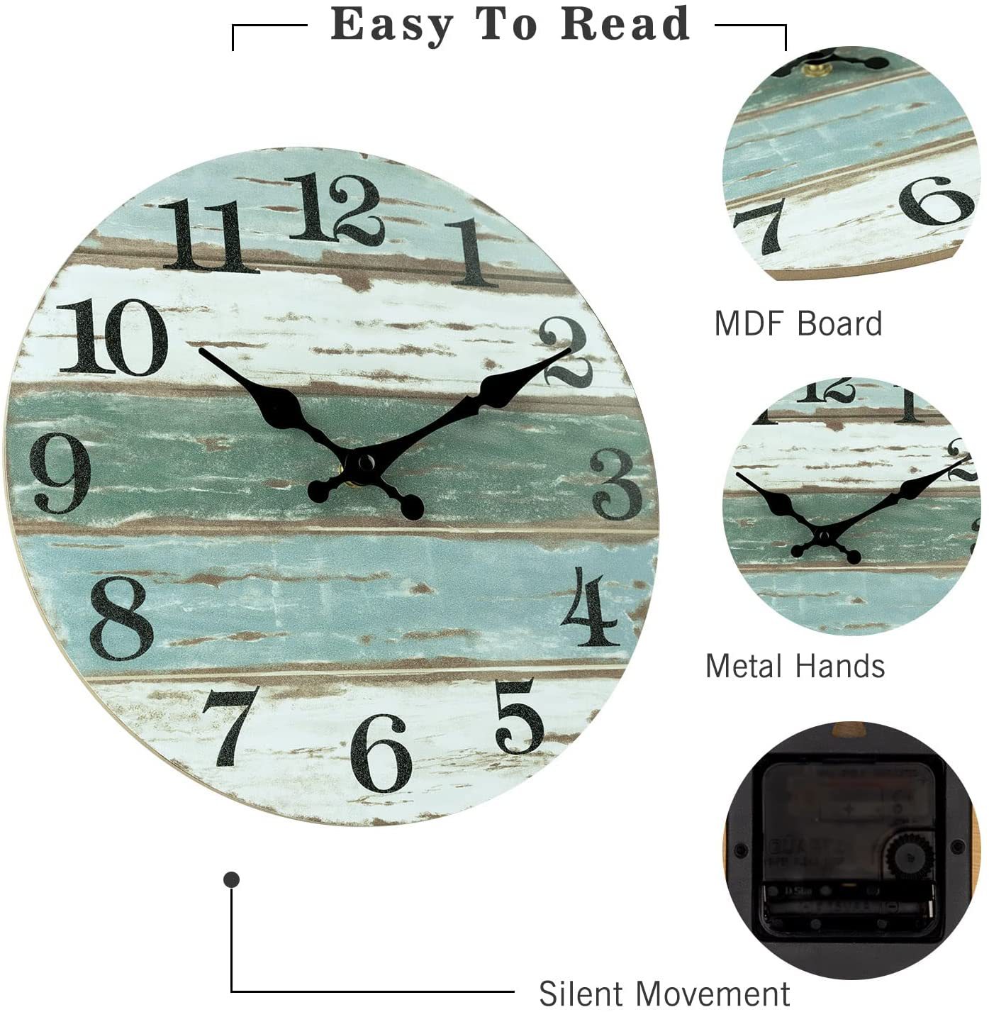 Wooden Wall Clock - Vintage-Style Decorative Clock for Home & Office view 3