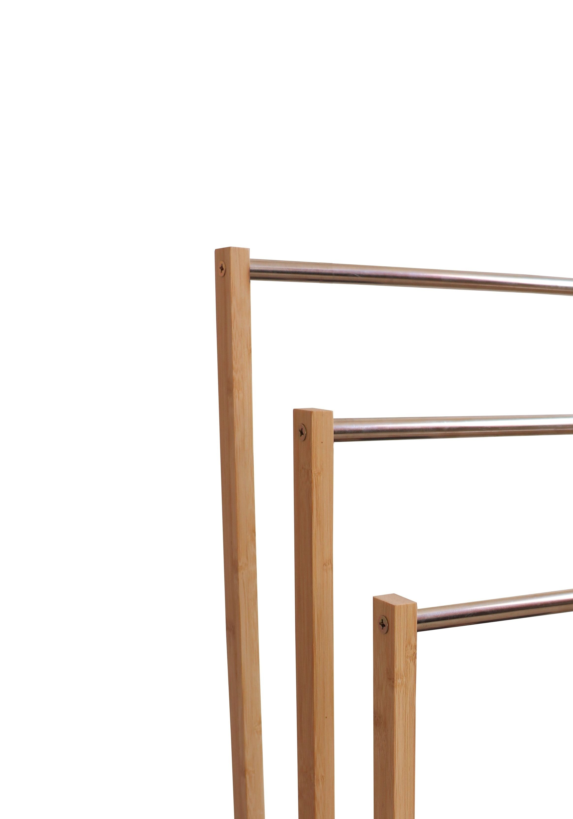 Bamboo Towel Bar Metal Holder Rack 3-Tier Freestanding for Bathroom and Bedroom view 6