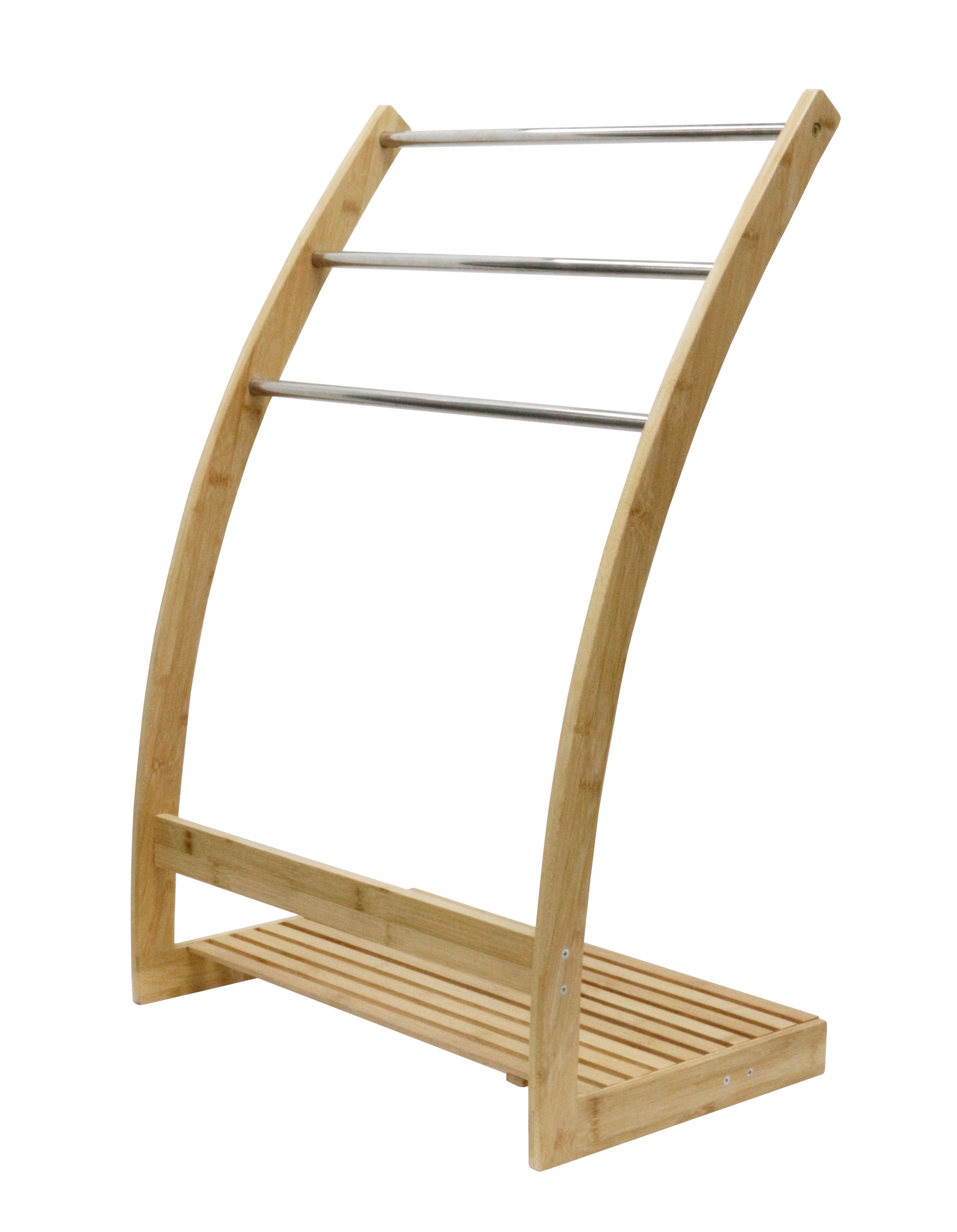 Bamboo Towel Bar Metal Holder Rack 3-Tier Freestanding and Bottom shelf for