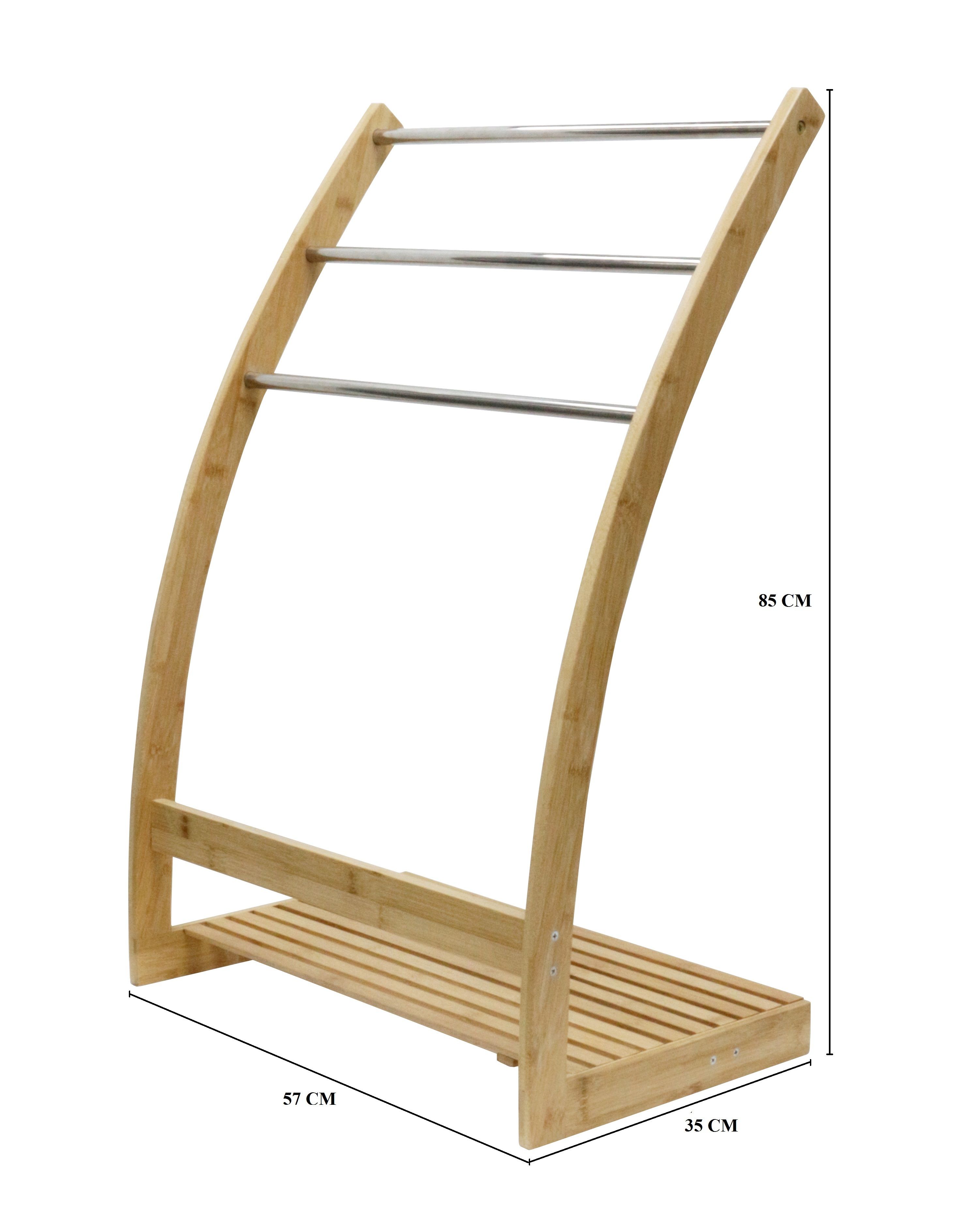 Bamboo Towel Bar Metal Holder Rack 3-Tier Freestanding and Bottom shelf for view 6