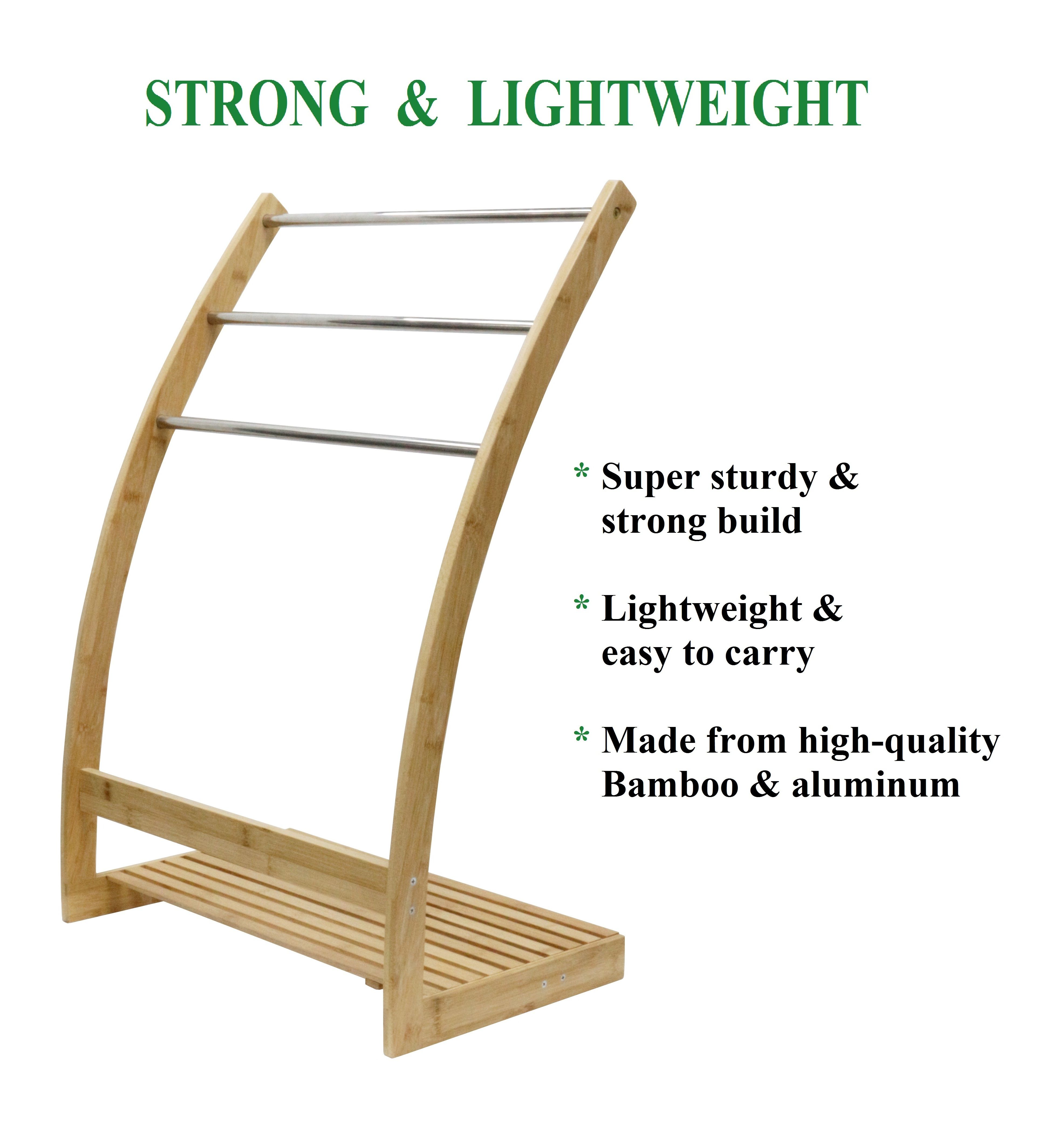 Bamboo Towel Bar Metal Holder Rack 3-Tier Freestanding and Bottom shelf for view 7