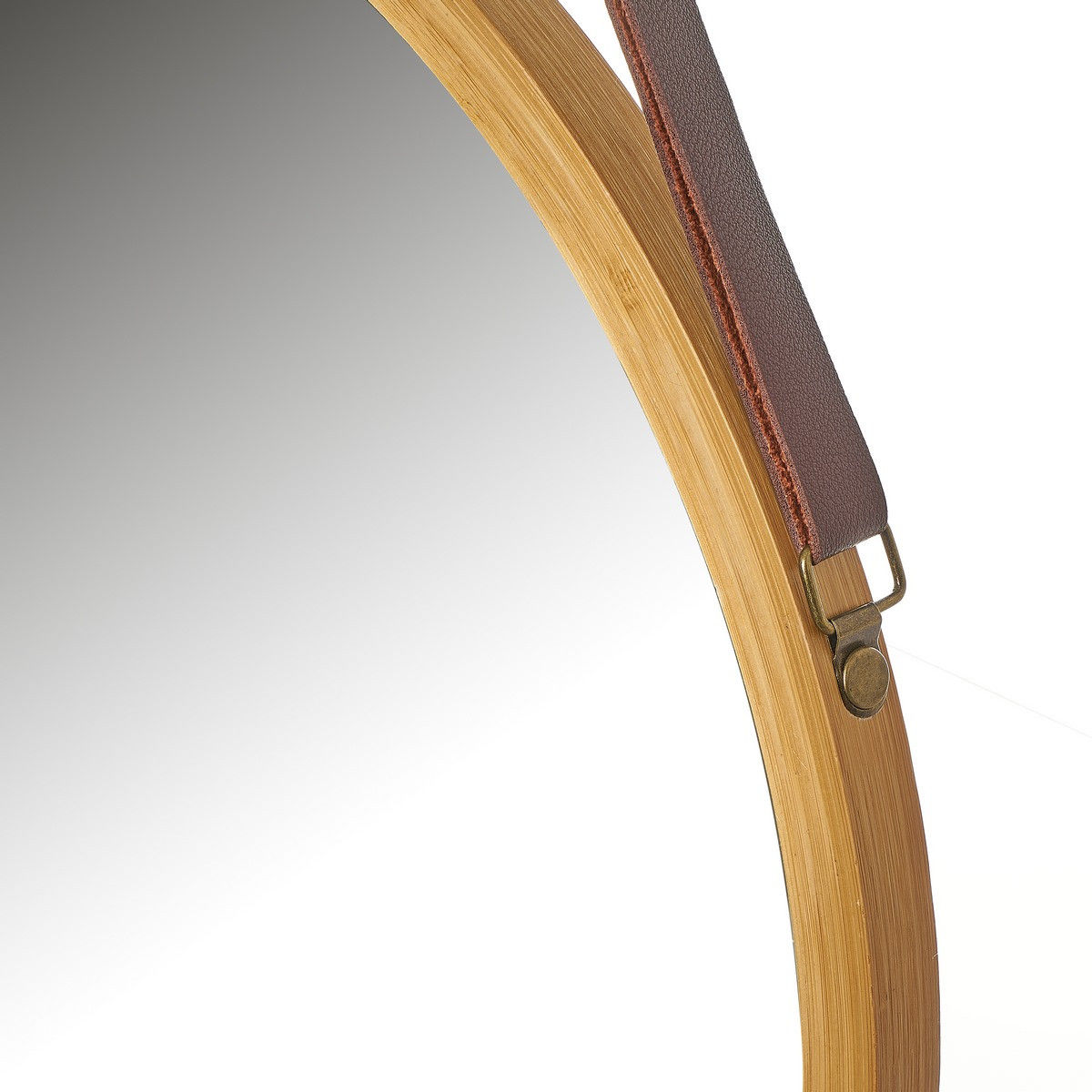 Hanging Round Wall Mirror 38 cm - Solid Bamboo Frame and Adjustable Leather view 5