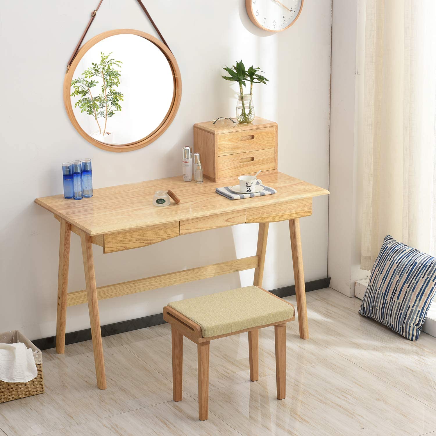 Hanging Round Wall Mirror 45 cm - Solid Bamboo Frame and Adjustable Leather view 10