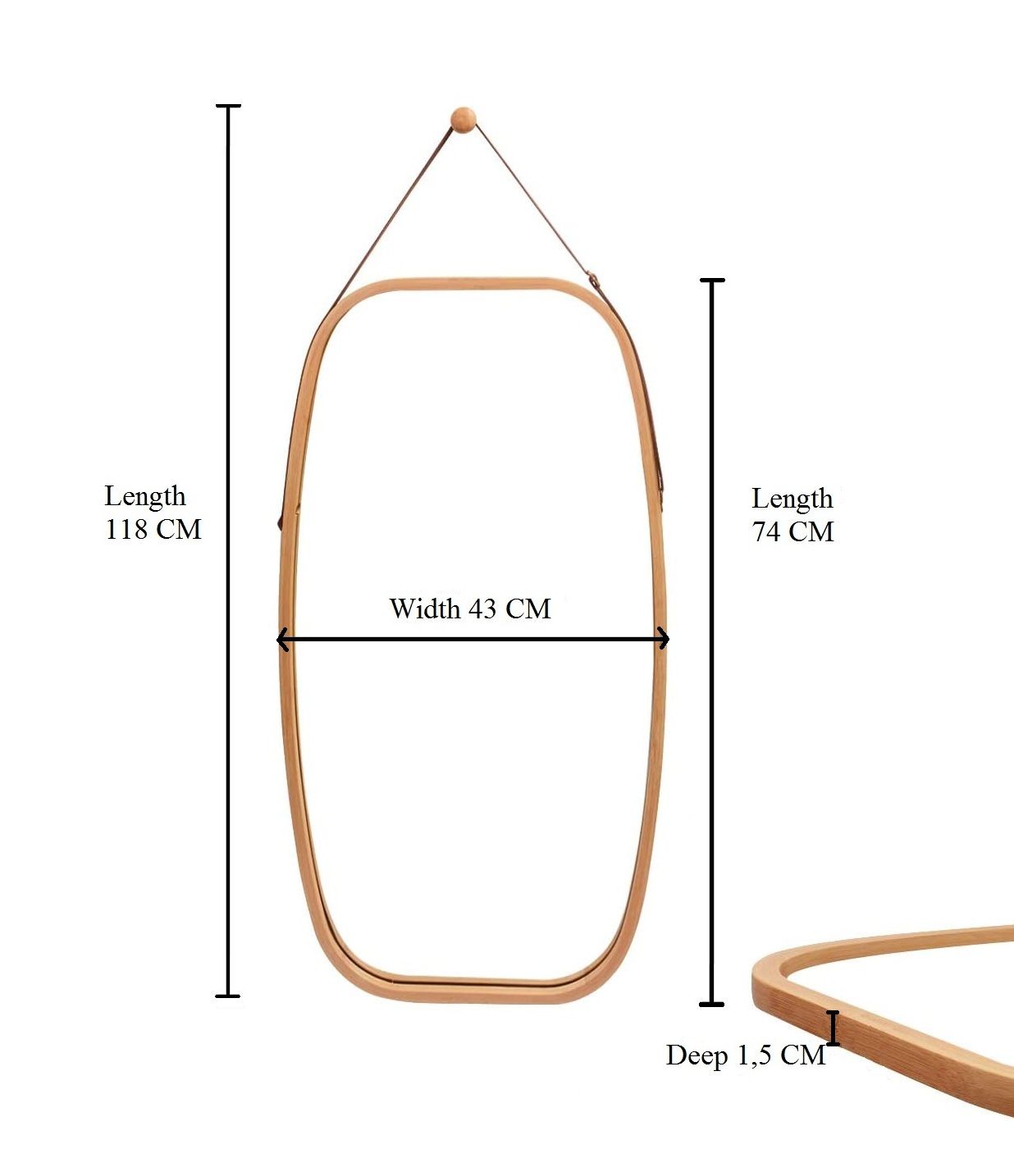 Hanging Full Length Wall Mirror - Solid Bamboo Frame and Adjustable Leather view 11