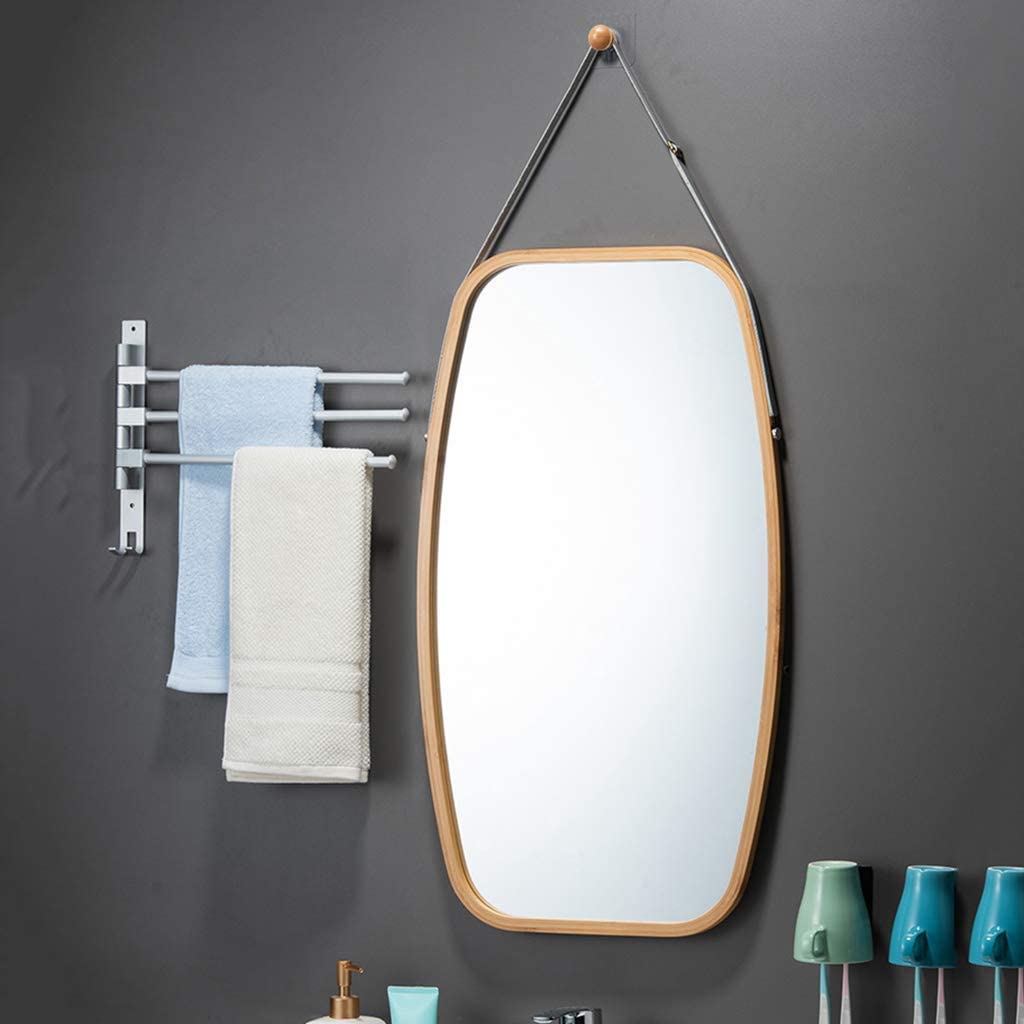 Hanging Full Length Wall Mirror - Solid Bamboo Frame and Adjustable Leather view 2